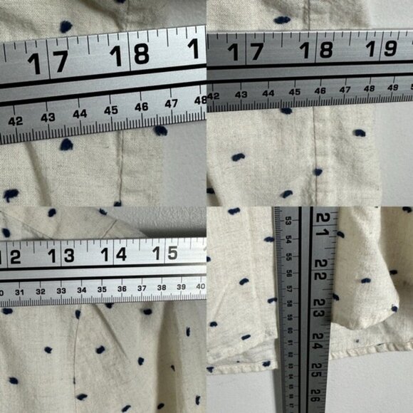 Sezane Linen Ramie Tomboy Shirt Ecru Blue Dot Print Size 34 French US 2 Button - Picture 12 of 15